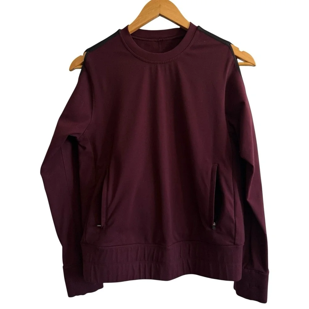 Lululemon Maroon Cold Shoulder Zip Pockets Pullover Scuba Sweatshirt Sz S/M #379